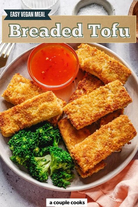 This breaded tofu is a game-changer for fast and easy weeknight meals! It comes out crispy on the outside and seasoned on the inside, and it comes together in a flash. This one is a huge hit in our house as a vegan dinner, or as a plant based protein to top salads and bowl meals. Pop over to our site for this easy recipe! Breaded Tofu, Meatless Mains, Bowl Meals, Winter Salad Recipes, A Couple Cooks, Vegetarian Mains, Best Vegetarian Recipes, Fall Dinner Recipes, Vegetarian Appetizers