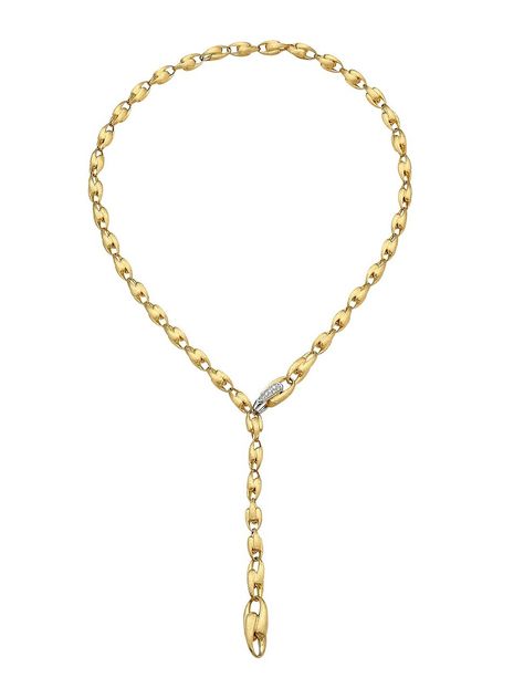 From the Lucia Collection. A single diamond-studded chain link is a special detail on this hand-engraved 18K yellow gold lariat with a mid-century modern feel. Since 2000, Marco Bicego has incorporated traditions and virtues passed down by his father, handcrafting jewelry that embodies Italian craftsmanship and contemporary design. 18K yellow gold 18K white gold Diamond, 0.2 tcw Diamond color: G Diamond clarity: VS1 Lobster clasp Made in Italy SIZE Length, about 18" when worn as a lariat Total l Diamond Lariat Necklace, Diamond Chain Necklace, Gold Lariat Necklace, Marco Bicego, Italian Craftsmanship, Diamond Chain, Lariat Necklace, Diamond Color, Yellow Diamond