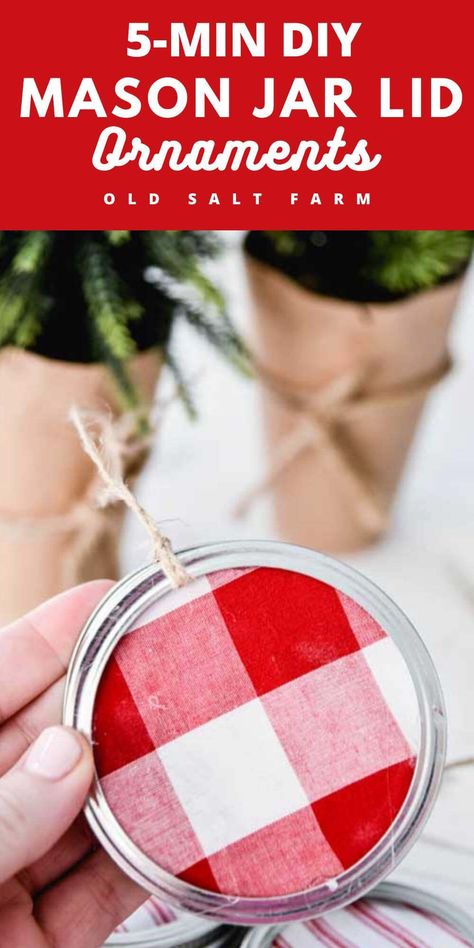 Make these darling mason jar lid ornaments in less than five minutes! Perfect for adorning your tree, or giving as gifts. An easy DIY Christmas ornaments tutorial using your favorite fabric. Mason Jar Lids Diy, Mason Jar Lid Ornaments, Jar Lid Ornaments, Lid Ornaments, Mason Jar Lids Crafts, Jar Lid Crafts, Easy Diy Christmas Ornaments, Mason Jar Lids Ornaments, Christmas Mason Jars Diy