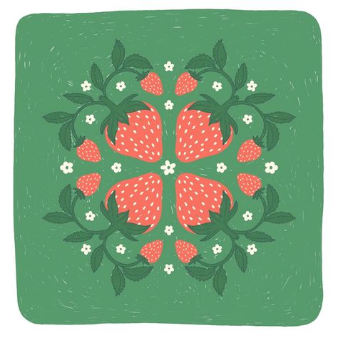 Last week I ate my first strawberry of the year from my garden. Summer is coming! . . . #strawberry #symmetrical #procreate #summer #garden Folk Art Strawberries, Strawberry Art Illustration, Strawberry Graphic Design, Strawberry Illustration, Brush Photoshop, Bee Utiful, Fruit Prints, Geometric Pattern Art, Vintage Tea Towels