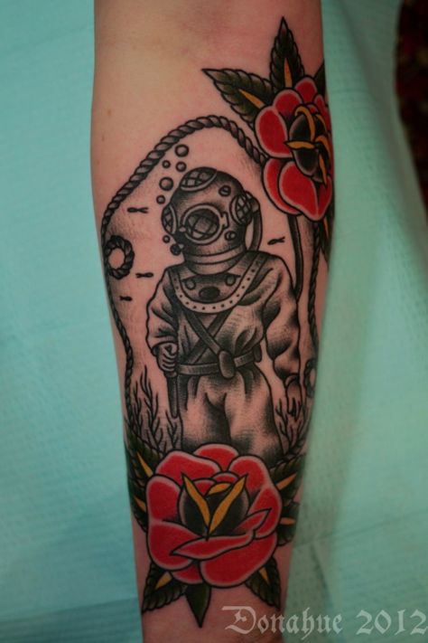 deep sea diver Diver Tattoos, Scuba Diver Tattoo, Scuba Tattoo, Underwater Tattoo, Nautical Tattoos, Diver Tattoo, Yantra Tattoo, Ink Link, Dove Tattoos