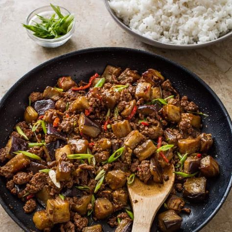 Chinese-Style Beef and Eggplant | Cook's Country Ground Beef Chinese, Eggplant Ground Beef, Chinese Eggplant Recipes, Sauteed Eggplant, Chinese Beef, Cooks Country Recipes, Chinese Recipe, Mapo Tofu, America's Test Kitchen Recipes