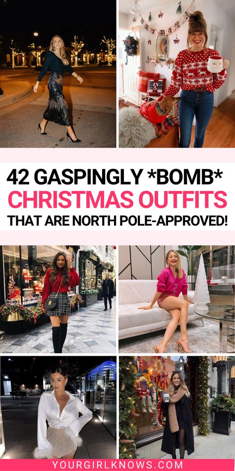 Are you ready to sleigh this holiday season? I've got you covered with these 34 stunning Christmas outfit ideas for women! From cozy and casual Christmas outfits to elegant and chic ensembles, these festive fashion inspirations will have you spreading holiday cheer in style! Click now to check them out and let the fa-la-la begin! Christmas Woman Outfits, Christmas Home Party Outfit, Christmas Breakfast Outfit, Christmas Activity Outfit, Casual Cute Christmas Outfits, Christmas Bar Outfits Women, Plaid Outfits For Women Christmas, Christmas Outfits 2022 Women, Warm Holiday Outfits