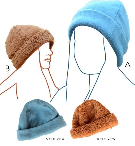 Free Fleece Hat Patterns To Sew, Beanie Sewing Pattern Free, Fleece Sewing Patterns, Beanie Sewing Pattern, Hat Sewing Patterns, Fleece Diy, Fleece Sewing, Fleece Hat Pattern, Fleece Sewing Projects