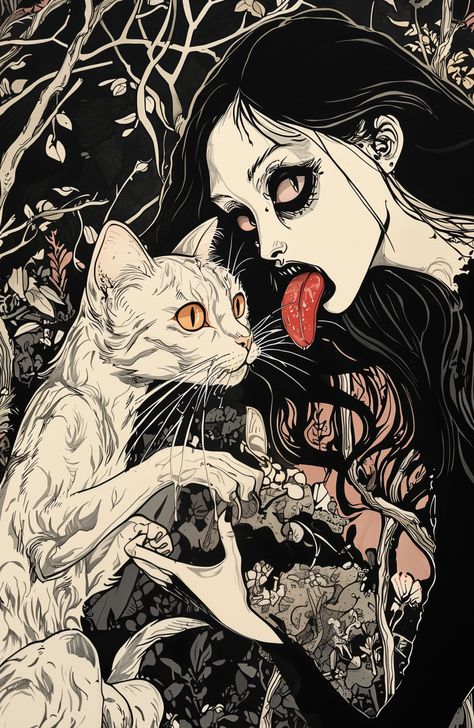 Two Weirdos, One Vibe 🐈‍⬛🖤  #goth #gothart #art #fantasy #kunst #mycreation Goth Art Dark, Goth Painting, Horror Collage, Whimsigoth Art, Disturbing Art, Goth Aesthetic Wallpaper, Gothic Artwork, Goth Vintage, Goth Art