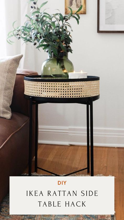 Side Tables In Living Room Metal, Diy Cane Side Table, Ikea Gladom Nightstand, Diy Rattan Side Table, Ikea Terje Table, Gladom Ikea Bedroom, Nesna Ikea Hack, Boho Side Table Living Room, Diy Side Table In Living Room Easy