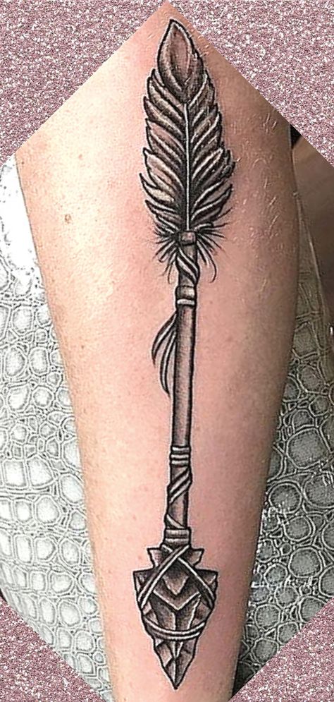 Black & White Feather Arrow Tattoo Design | Sleeve Tattoo Designs | Tattoo Ideas For Men & Women... Native American Arrow Tattoos For Women, Indian Arrow Tattoos For Women, Native American Bow And Arrow Tattoo, Skull With Feathers Tattoo, Leopard Feather Tattoo, Celtic Feather Tattoo, Arrow Head Tattoos For Women, Arrow Arm Tattoo, Tattoo Arrow Designs