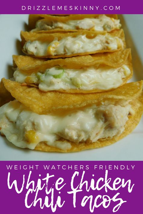 White Chicken Chili Tacos, Chili Tacos, Weight Watchers Meal Plans, White Chili Chicken Recipe, Weight Watchers Recipes Desserts, Weight Watcher Dinners, White Chicken Chili, Weight Watchers Diet, White Chicken