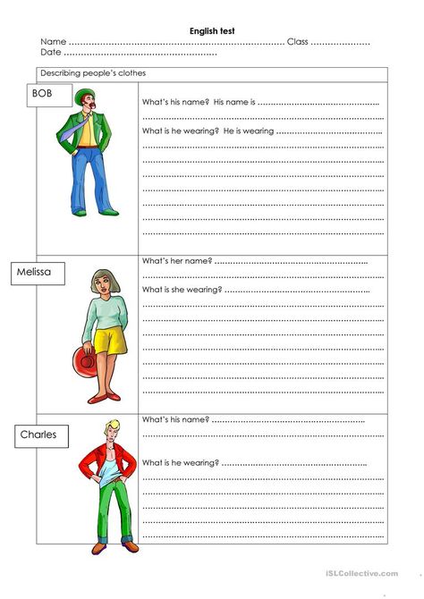 Describe Clothes Writing, Describing Clothes Writing, Clothes English Vocabulary, Describe Clothes, Describing Clothes, Clothes Esl, English Starters, Back To School Art Activity, Clothes Worksheet