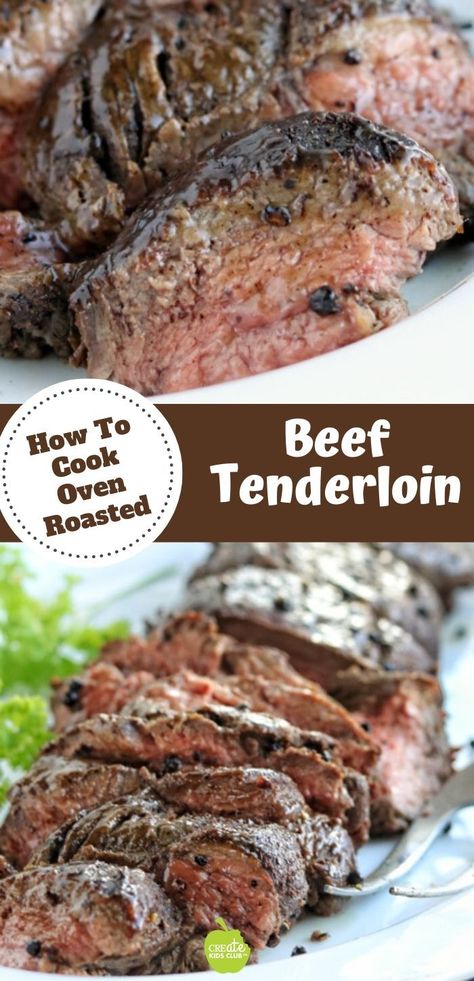 Oven roast whole beef tenderloin recipe that shows you how to make beef tenderloin the easy way. This steak is seared in a skillet then roasted in the oven. It's perfect for Christmas or any special occasion. #createkidsclub #beeftenderloin #wholebeeftenderloin #tenderloin #steakrecipe #beeftenderloinrecipe #ovenroastbeeftenderloin #howtoroastbeeftenderloin #beeftenderloinvideo #ovenbeeftenderloin #simplebeeftenderloin #howtomaketenderloin Whole Fillet Of Beef, Oven Baked Beef Tenderloin, Beef Fillet Recipes Easy, Tenderloin Steak Recipes, Tenderloin Recipes Oven, Beef Tenderloin Roast Recipes, Beef Tenderloin Recipe, Whole Beef Tenderloin, Beef Loin