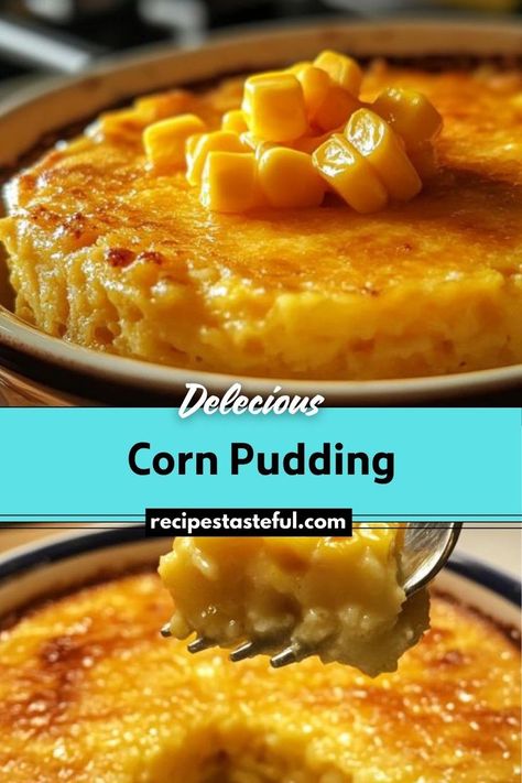 Corn Pudding is a sweet and savory side dish that features a creamy, cornbread-like texture. Ideal for holiday meals or family dinners, this dish combines whole kernel corn and creamed corn with a rich, smooth custard base, making it a comforting and delicious addition to any meal. Creamy Cornbread, Cream Corn Bread, Creamy Corn Bread, Creamed Corn Cornbread, Corn Pudding Recipe, Cornbread Pudding, Sweet Corn Pudding, Sweet Corn Recipes, Traditional Thanksgiving Recipes