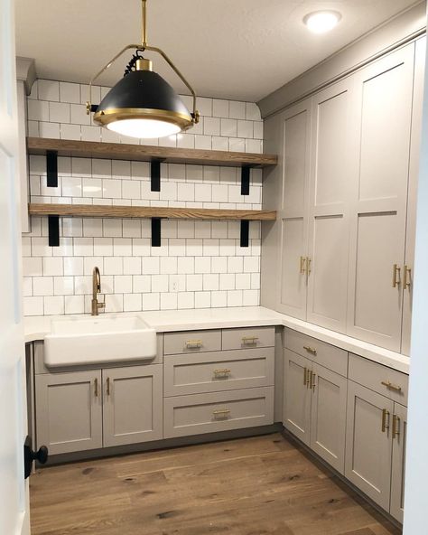 BECKI OWENS—A progress shot from our #villabonitaproject laundry room! Love this @lampsplus pendant! Laundry Room Paint Color, Laundry Room Paint, Becki Owens, Farmhouse Laundry Room, Gray Cabinets, Laundry Room Remodel, Room Paint Colors, Laundry Room Storage, Butler's Pantry