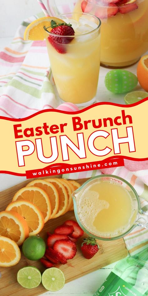 Looking for new spring drink recipes? Make this easy party punch for the family! A lovely pairing for any Easter brunch recipe, this drink combines different fruits and juices for a refreshing taste. Pin this spring drink recipe for later! Easter Mocktail Recipe, Spring Punch Alcoholic, Brunch Punch Alcohol, Brunch Drink Ideas Non Alcoholic, Easter Punch For Kids, Easter Punch Alcohol, Spring Punch Recipes Non Alcoholic, Brunch Drink Ideas, Easter Drinks For Kids