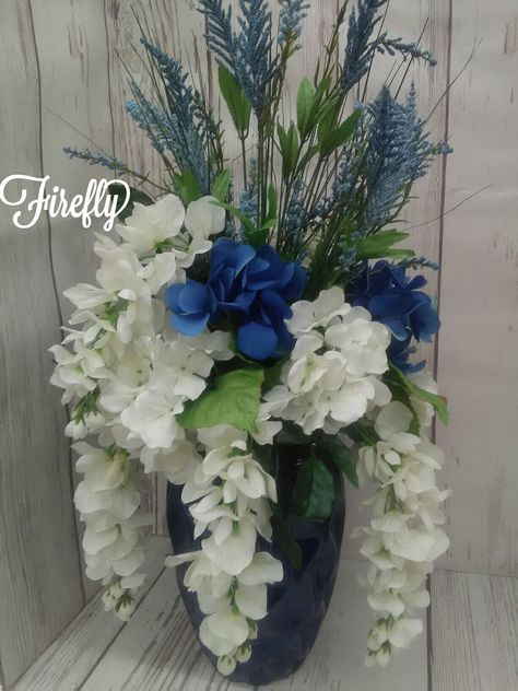 Artificial Flower Arrangements For Home, Large Blue Floral Arrangements, Silk Arrangements For Home, Church Floral Arrangements, Easy Flower Arrangements Diy, Large Vase Arrangements, Artificial Silk Flower Arrangements, Silk Floral Centerpiece, Tall Flower Arrangements