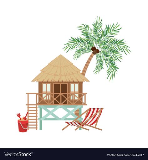 Beach House Illustration, Tree Leaf Wallpaper, House On The Beach, Beach Vector, Summer Beach House, Construction Paper Crafts, Tropical Illustration, Beach Illustration, House Beach