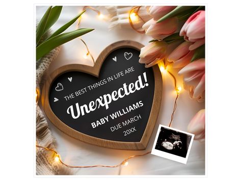 Tulips Pregnancy Announcement Digital, We're Expecting Spring Baby Announcement, Editable Social Media Reveal, Canva Template Spring Baby Announcement, Baby Announcement Social Media, Digital Baby Announcement, Pregnancy Announcement Cards, Announcement Ideas, Baby Announcements, Pregnancy Humor, Spring Baby, Free Birthday Invitations