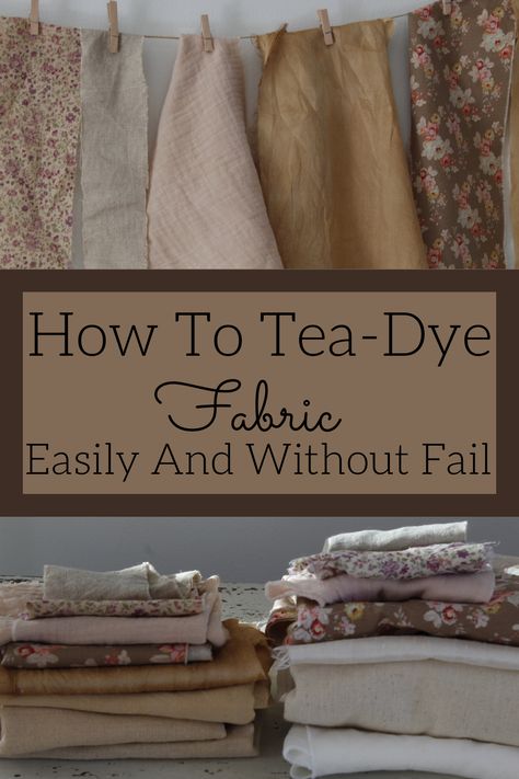 How To Dye Fabric With Tea, Tea Dyed Fabric Tutorials, Dye Fabric With Tea, How To Tea Stain Fabric Diy, Tea Bag Dyeing Fabrics, Tea Dyeing Fabric, Dyeing With Tea, Tea Stained Fabric, Diy Plant Dye