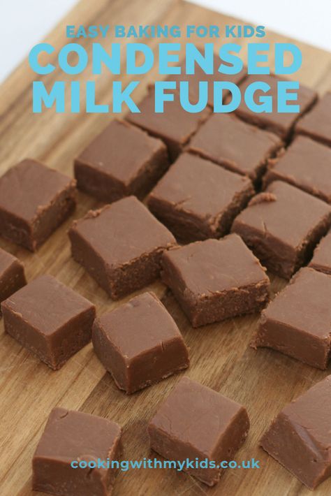 An easy recipe for condensed milk fudge - make it in the slow cooker for an even creamier, smoother fudge #easy #recipe #chocolate #crockpot #kids #chocolatefudge Crockpot Fudge, Fudge Recipe Condensed Milk, Condensed Milk Fudge, Recipe Condensed Milk, Chocolate Fudge Recipes Easy, Easy Baking For Kids, Cocoa Fudge, Slow Cooker Fudge, Sweetened Condensed Milk Recipes