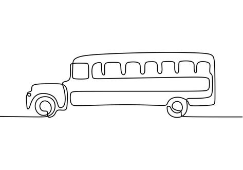 School bus, one line drawing. Continuous single hand drawn of vehicle, regularly used to transport students. School Bus Tattoo, Bus Doodle, Bus Tattoo, School Bus Drawing, Bus Drawing, Bus Art, Art Transportation, Number Tattoos, Doodle Art Drawing