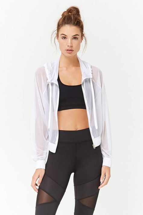 Forever 21 Active Sheer Mesh Hoodie Cool Windbreakers, Dolly Castro, Mesh Hoodie, Estilo Fitness, Mesh Jacket, Packable Jacket, Active Jacket, Sporty Outfits, Fp Movement