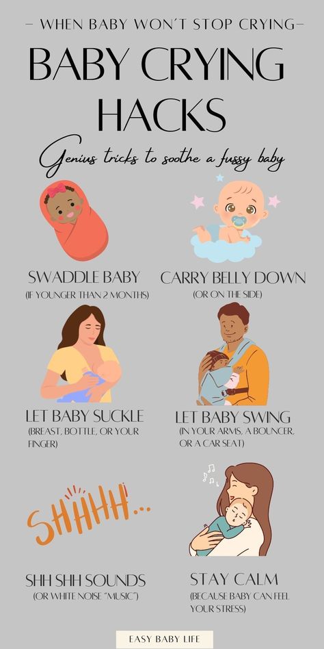 Desperate to know what to do for a crying baby? Try these baby crying hacks right now, and thank me later! :-) These baby tips and mom hacks are perfect for first-time parents to help baby stop screaming. If your newborn baby won't stop crying, has tummy pain or even colic, these are ways to calm your infant. Soothe older babies and over-tired infants, too.  Must-know baby care tips, baby help, baby basics, newborn baby tips, baby advice, new mom tips. What To Do With Newborn, Newborn Hacks Tips, First Time Mom Tips Parenting, Holistic Baby Care, Newborn Tips And Tricks, Infant Hacks, Newborn Tips New Moms, Circumcision Care Newborn, Infant Tips