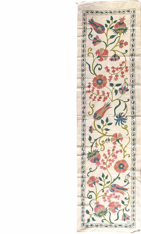 Suzanis Gallery: New Suzani Table Runner, Hand-woven in Uzbekistan; size: 1 feet 9 inch(es) x 6 feet 8 inch(es) Suzani Motifs, Suzani Pattern, Suzani Rug, Native Artwork, Suzani Fabric, Mughal Paintings, Johanna Basford Coloring Book, Textile Prints Design, Textile Pattern Design