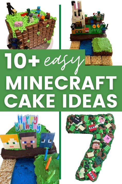 Diy Minecraft Cake, Minecraft Cake Ideas, Minecraft Cake Designs, Pastel Minecraft, Creeper Cake, Minecraft Cakes, Diy Minecraft Birthday Party, Cakes Without Fondant, Grass Block