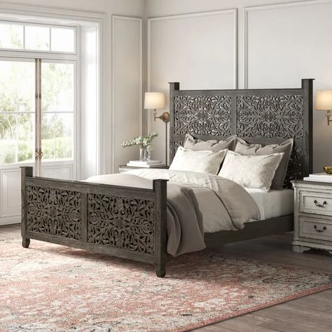 Harleen Solid Wood Low Profile Standard Bed Carved Headboard, Buena Park, Kelly Clarkson Home, Sleigh Bed, Solid Wood Platform Bed, Bed Wood, Standard Bed, Rustic Bedding, Sleigh Beds