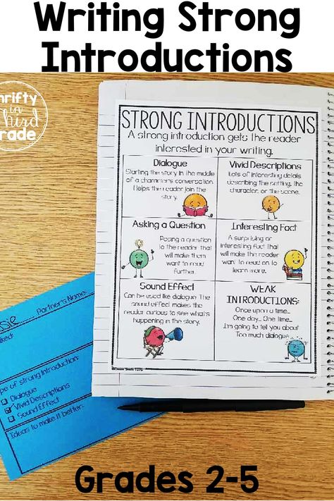 Teach your second, third, fourth, or fifth grade class how to write a strong introduction for their personal narrative. This unit includes a poster to teach you how to write a strong introduction, plus resources to use to identify strong intros vs. weak introductions. The narrative units also include rubrics and mentor texts that will guide students through producing a personal narrative. Owl Writing, Teaching Narrative Writing, Writing Block, Informative Writing, Personal Narrative Writing, Third Grade Writing, 5th Grade Writing, 3rd Grade Writing, Christian Homeschool