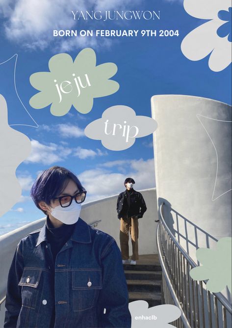 Jungwon Jeju Trip, Jungwon Jeju, Trip Poster, Jungwon Edit, Creative Story Ideas, Enhypen Aesthetic, Pop Posters, Ios 16, Kpop Posters