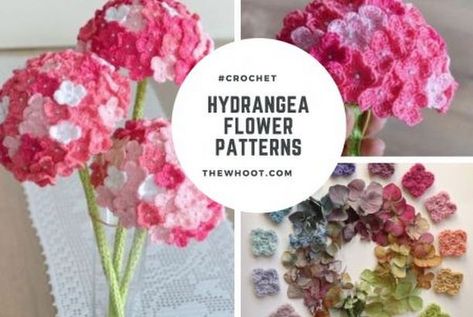 Crochet Hydrangea Flower Pattern Ideas Crochet Exercise, Crochet Hydrangea, Crochet Flowers Pattern, Spring Luncheon, Hydrangeas Flowers, Crochet Skull Patterns, Crochet Plants, Crochet Project Free, Puff Flower