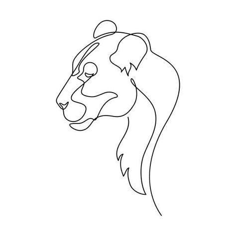 Lioness Tattoo Design, Female Lion Tattoo, One Line Tattoo, Animal Outline, Lioness Tattoo, Female Lion, Lion Illustration, Lion Tattoo Design, Single Line Drawing