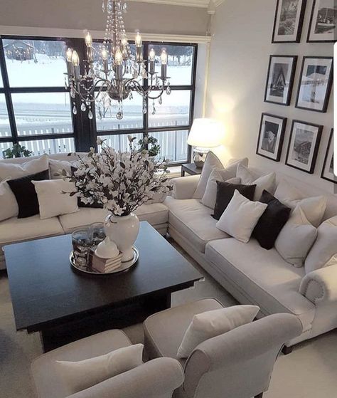 Black And White Living Room, Small Living Room Decor, White Living, White Living Room, Elegant Living Room, Elegant Living, Living Room Decor Apartment, A Living Room, Formal Living Rooms