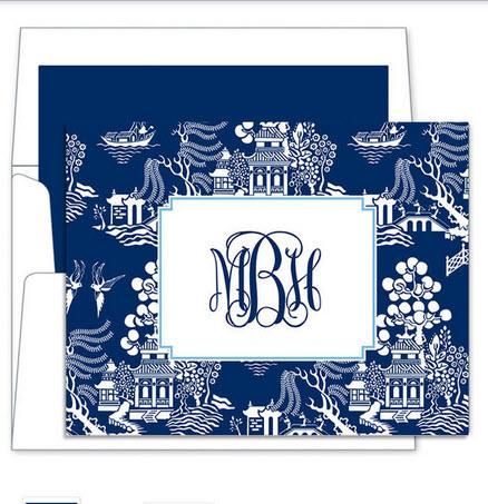 Boatman Geller offers a great preppy line of Monogrammed Foldover Notes We have so many new patterns to choose from Just place your order and gi Embossed Graphics, Floral Toile, Kids Graduation, Folded Note, Monogram Towels, Asian Inspiration, How To Fold Notes, Thank You Note Cards, Party Paper