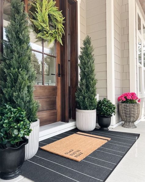 Elegant, clean and posh 🌳 The faux cedar is one of our best artificial trees. They make for a perfect spot to chill during those warm… | Instagram Front Door Plants, Front Porch Plants, Geranium Plant, Door Planter, Peperomia Plant, Porch Plants, Outdoor Entryway, Porch Planters, Front Porch Design