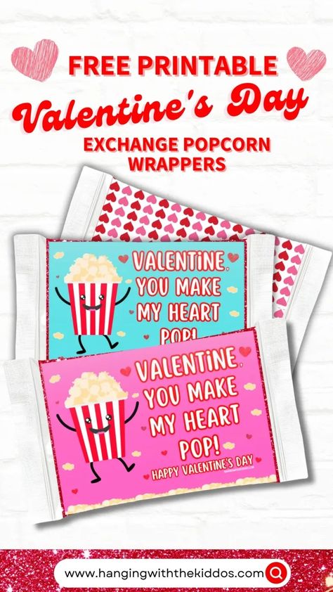 Free Printable Valentine’s Exchange Popcorn Bag Favors Valentines Popcorn, Popcorn Wrappers, Popcorn Valentine, Popcorn Bag, Valentines Printable, Classroom Valentines, Popcorn Bags, Printable Valentine, Toddler Valentines