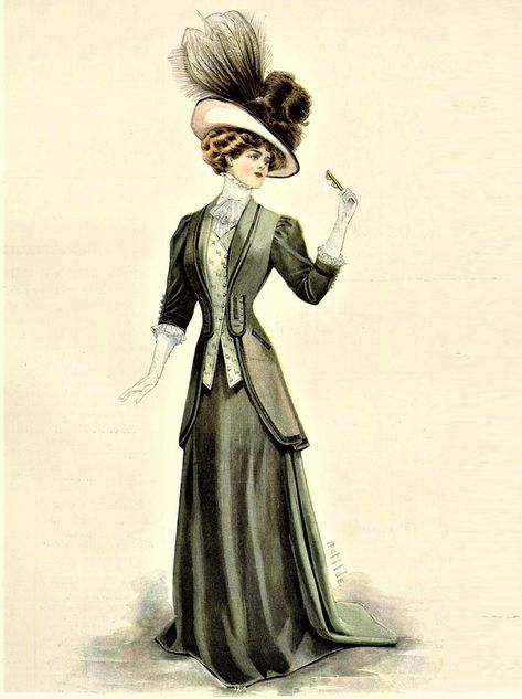 Fashion Plate - De Gracieuse - 1908 1908 Fashion Plate, 1900 Fashion Women, 1907 Fashion, 1908 Fashion, Edwardian Fashion Plates, Edwardian Era Fashion, Edwardian Gowns, 1900 Fashion, Paris 1900