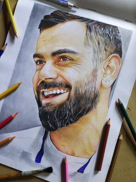 Colour Pencil Drawing, King Kohli, Pencil Drawing Images, Best Whatsapp Dp, Bff Poses, Space Drawings, Indian Cricket, Art Village, Colour Pencil