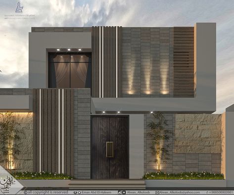 Modern Boundary Wall, Boundary Wall Designs, Villa Facade Design, Modern Facades, Modern Villa Exterior, Boundary Wall Design, Villa Exterior Design, Gray House Exterior, Compound Wall Design