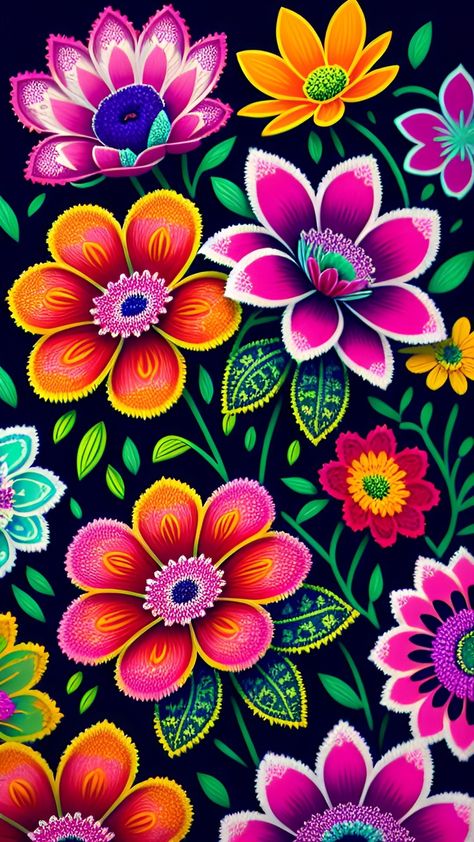 Mexican Art Flowers, Mexican Flower Pattern, Mexican Design Pattern, Mexican Flowers Art, Traditional Mexican Pattern, Mexican Folk Art Flowers, Mexican Pictures, Spanish Flowers, Mexican Folk Art Decor