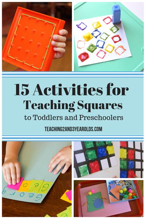 These 15 square activities are great for toddlers who are learning their shapes. Excellent at home and in the preschool classroom! Free squares printable packet included! #squares #shapes #printables #toddlers #preschoolers #AGE2 #AGE3 #AGE4 #teaching2and3yearolds Square Activities, Childcare Themes, Shape Activities Preschool, Daycare Forms, Toddler Lessons, Teaching Shapes, Lesson Plans For Toddlers, Preschool Activities Toddler, Shapes Preschool