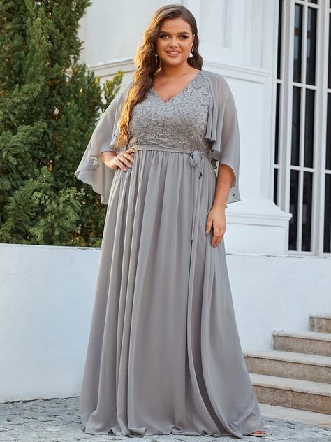 Chiffon gown with sleeves