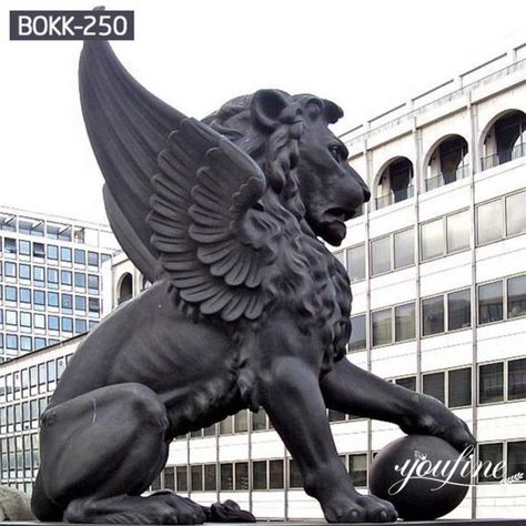 Life Size Bronze Statue of a Lion and a Ball Outdoor Decor for Sale BOKK-261-YouFine Sculpture Statue With Wings, Winged Lion, Lion Statue, Statues For Sale, Statue Sculpture, Lion Art, Animal Statues, Lion Tattoo, A Lion