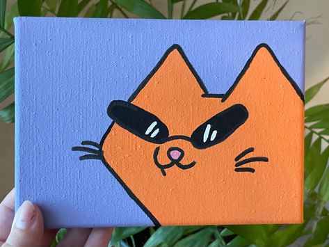 Canvas Painting of one cool cat Cat Painting Easy Canvas, Small Canvas Cat Painting, Paint A Cat Easy, Cat Drawing On Canvas, Cute Simple Cat Paintings, Cute Cat Canvas Painting Easy, Easy Cat Painting Ideas, Cute Funny Paintings Easy, Cat Canvas Painting Ideas