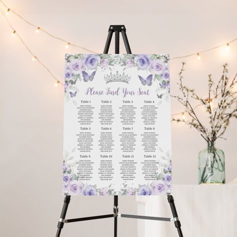 Baby Blue Quince, Debut Themes, Butterfly Sweet 16, Floral Seating Chart, Cinderella Quinceanera Themes, Cinderella Quinceanera, Sweet 16 Party Favors, Blue Quince, Sweet 16 Decorations