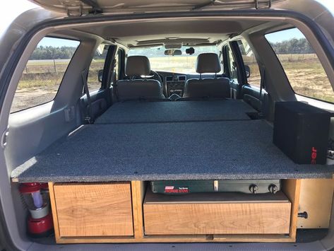 Car Camper Bed Platform, Toyota 4runner Camper Conversion, Suv Platform Bed, Suv Bed Platform, 4runner Bed Platform, Subaru Forester Camper, Car Camping Platform, Subaru Forester Car Camping, Car Camping Build