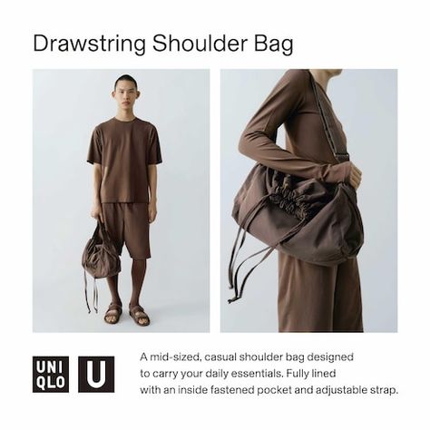 @uniqlo on IG Uniqlo Bag, Bag Uniqlo, Drawstring Shoulder Bag, Christophe Lemaire, Styling Ideas, Sporty Look, Uniqlo, Bags Designer, Shoulder Bag