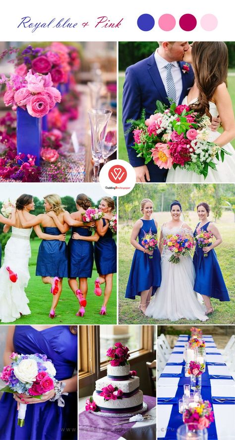 Top 9 Elegant Spring & Summer Wedding Color Palettes for 2019---royal blue and pink color palettes, wedding cakes, bridal bouquets, wedding dresses, wedding centerpieces, wedding flowers, wedding decorations Royal Blue Color Palette Wedding, Royal Blue Wedding Palette, Royal Blue Wedding Color Palette, Cranberry Wedding Colors, Cranberry Wedding, Wedding Color Schemes Spring, Wedding Color Palette Summer, Best Wedding Colors, Wedding Color Combos