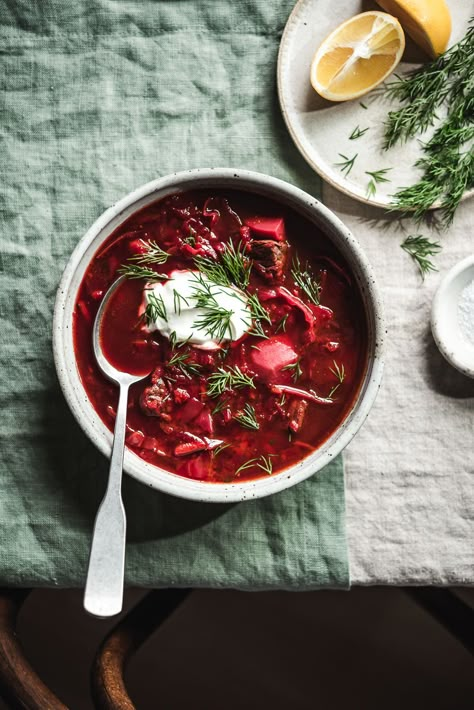 Borscht Recipe, Borscht Soup, Beet Soup, Enjoy Your Meal, Beef Stew Meat, Full Life, Bowl Of Soup, Delicious Vegetarian, Vegetarian Options