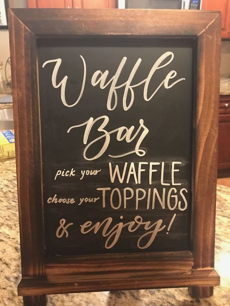 Waffle Bar Toppings Ideas, Waffle Decoration, Waffle Bar Wedding Receptions, Make Your Own Waffle Bar, Bridal Shower Waffle Bar, Pancake And Waffle Bar, Waffle Bar Sign, Waffle Bar Ideas, Waffle Shop